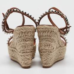 Christian Louboutin Brown Leather Mafaldina Espadrille Wedge Sandals Size 38