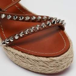 Christian Louboutin Brown Leather Mafaldina Espadrille Wedge Sandals Size 38