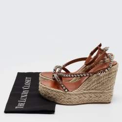 Christian Louboutin Brown Leather Mafaldina Espadrille Wedge Sandals Size 38