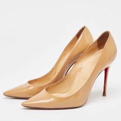 Pre Owned Christian Louboutin Beige Patent Leather Kate Pumps Size 37.5