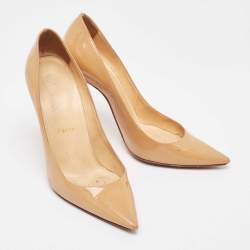 Pre Owned Christian Louboutin Beige Patent Leather Kate Pumps Size 37.5