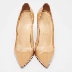 Pre Owned Christian Louboutin Beige Patent Leather Kate Pumps Size 37.5