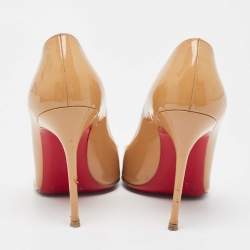 Pre Owned Christian Louboutin Beige Patent Leather Kate Pumps Size 37.5