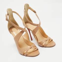 Christian Louboutin Beige Leather Malefissima Ankle Strap Sandals Size 41
