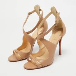 Christian Louboutin Beige Leather Malefissima Ankle Strap Sandals Size 41