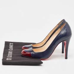 Christian Louboutin Navy Blue/Burgundy Leather and Patent Lady Grant Pumps Size 36