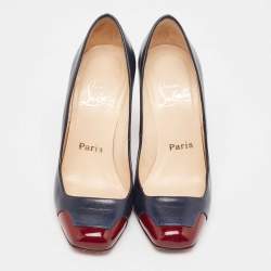 Christian Louboutin Navy Blue/Burgundy Leather and Patent Lady Grant Pumps Size 36