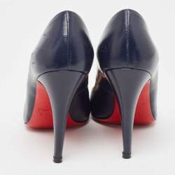 Christian Louboutin Navy Blue/Burgundy Leather and Patent Lady Grant Pumps Size 36