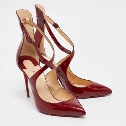 Pre Owned Christian Louboutin Burgundy Patent Leather Marlenarock Pumps Size 39.5