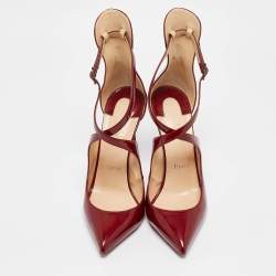 Pre Owned Christian Louboutin Burgundy Patent Leather Marlenarock Pumps Size 39.5