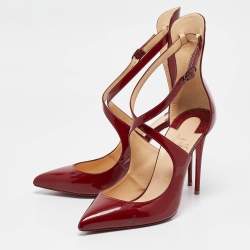 Pre Owned Christian Louboutin Burgundy Patent Leather Marlenarock Pumps Size 39.5
