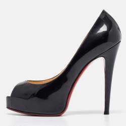 Pre Owned Christian Louboutin Black Patent Lady Peep Pumps Size 37
