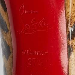 Christian Louboutin Brown/Beige Leopard Print Leather Ron Ron Peep Toe Platform Pumps Size 37.5