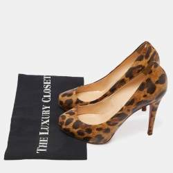 Christian Louboutin Brown/Beige Leopard Print Leather Ron Ron Peep Toe Platform Pumps Size 37.5