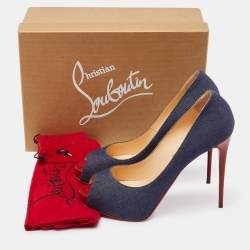Pre Owned Christian Louboutin Blue Denim Very Prive Platform Peep Toe Platform Pumps Size 40