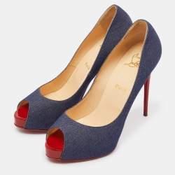 Pre Owned Christian Louboutin Blue Denim Very Prive Platform Peep Toe Platform Pumps Size 40