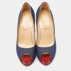 Pre Owned Christian Louboutin Blue Denim Very Prive Platform Peep Toe Platform Pumps Size 40