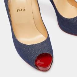 Pre Owned Christian Louboutin Blue Denim Very Prive Platform Peep Toe Platform Pumps Size 40