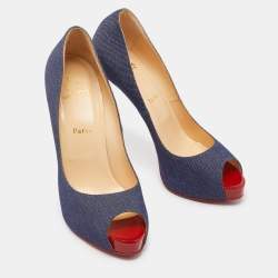 Pre Owned Christian Louboutin Blue Denim Very Prive Platform Peep Toe Platform Pumps Size 40
