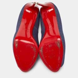 Pre Owned Christian Louboutin Blue Denim Very Prive Platform Peep Toe Platform Pumps Size 40