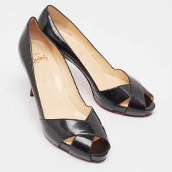 مملوكة مسبقًا Christian Louboutin Black Patent Leather Criss Cross Peep Toe Pumps Size 40
