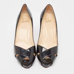 مملوكة مسبقًا Christian Louboutin Black Patent Leather Criss Cross Peep Toe Pumps Size 40