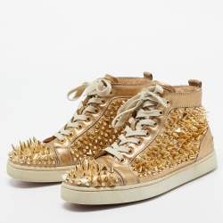 Pre Owned Christian Louboutin Gold Leather Spikes High Top Sneakers Size 41