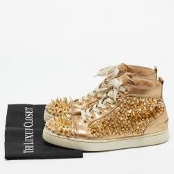 Pre Owned Christian Louboutin Gold Leather Spikes High Top Sneakers Size 41