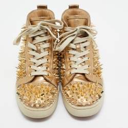 Pre Owned Christian Louboutin Gold Leather Spikes High Top Sneakers Size 41