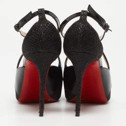 Christian Louboutin Black Patent Leather and Glitter Mira Bella Sandals Size 36.5