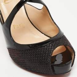 Christian Louboutin Black Patent Leather and Glitter Mira Bella Sandals Size 36.5