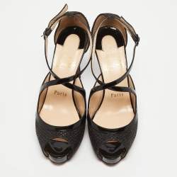 Christian Louboutin Black Patent Leather and Glitter Mira Bella Sandals Size 36.5