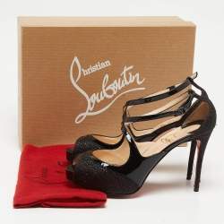Christian Louboutin Black Patent Leather and Glitter Mira Bella Sandals Size 36.5