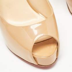 Christian Louboutin Beige Patent Leather Private Number Slingback Pumps Size 40