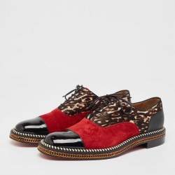 Christian Louboutin Multicolor Suede and Calf Hair Lace Up Oxfords Size 41