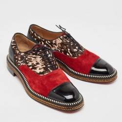 Christian Louboutin Multicolor Suede and Calf Hair Lace Up Oxfords Size 41