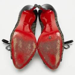 Pre Owned Christian Louboutin Black Lace and Patent Leather Empiralta Booties Size 38.5