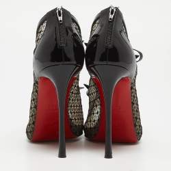 Pre Owned Christian Louboutin Black Lace and Patent Leather Empiralta Booties Size 38.5