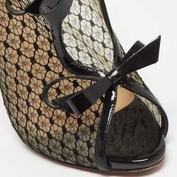 Pre Owned Christian Louboutin Black Lace and Patent Leather Empiralta Booties Size 38.5