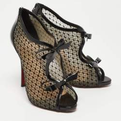 Pre Owned Christian Louboutin Black Lace and Patent Leather Empiralta Booties Size 38.5