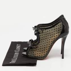 Pre Owned Christian Louboutin Black Lace and Patent Leather Empiralta Booties Size 38.5