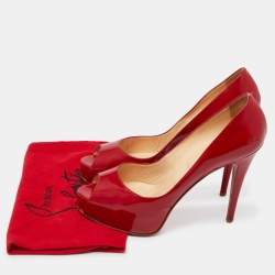 Pre Owned Christian Louboutin Red Patent Leather Lady Page Platform Peep Toe Pumps Size 41.5
