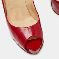 Pre Owned Christian Louboutin Red Patent Leather Lady Page Platform Peep Toe Pumps Size 41.5