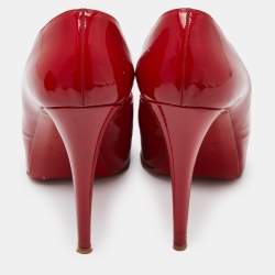 Pre Owned Christian Louboutin Red Patent Leather Lady Page Platform Peep Toe Pumps Size 41.5