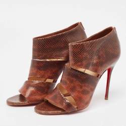 Pre Owned Christian Louboutin Brown Karung Leather Cachottiere Sandals Size 37.5