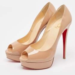 Christian Louboutin Beige Patent Lady Peep Pumps Size 39