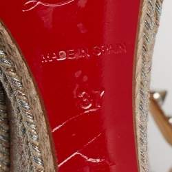 Christian Louboutin Metallic Leather and Raffia Pyraclou Wedge Sandals Size 37