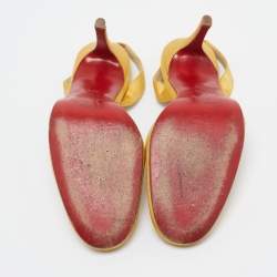 Pre Owned Christian Louboutin Yellow Satin Picador Slingback Pumps Size 36.5