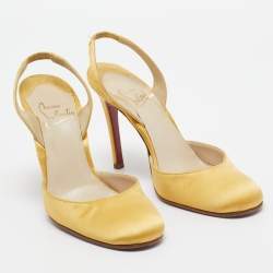 Pre Owned Christian Louboutin Yellow Satin Picador Slingback Pumps Size 36.5