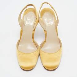 Pre Owned Christian Louboutin Yellow Satin Picador Slingback Pumps Size 36.5